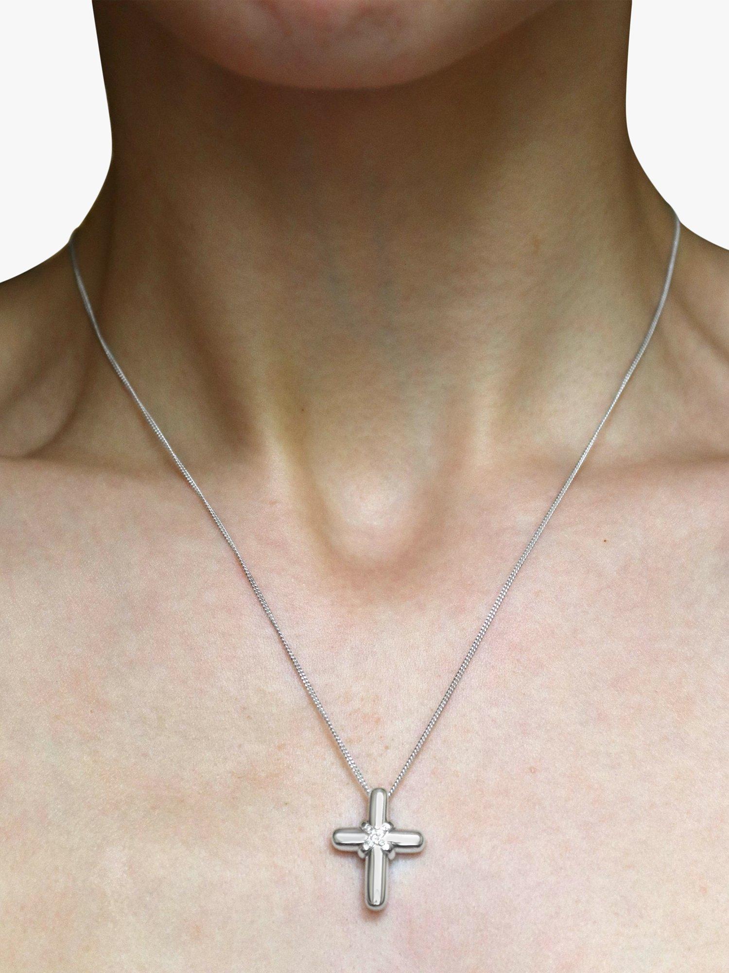 Product image 3 of 3, which shows Milton & Humble Jewellery Pre-Loved 18ct White Gold Diamond Cross Pendant Necklace