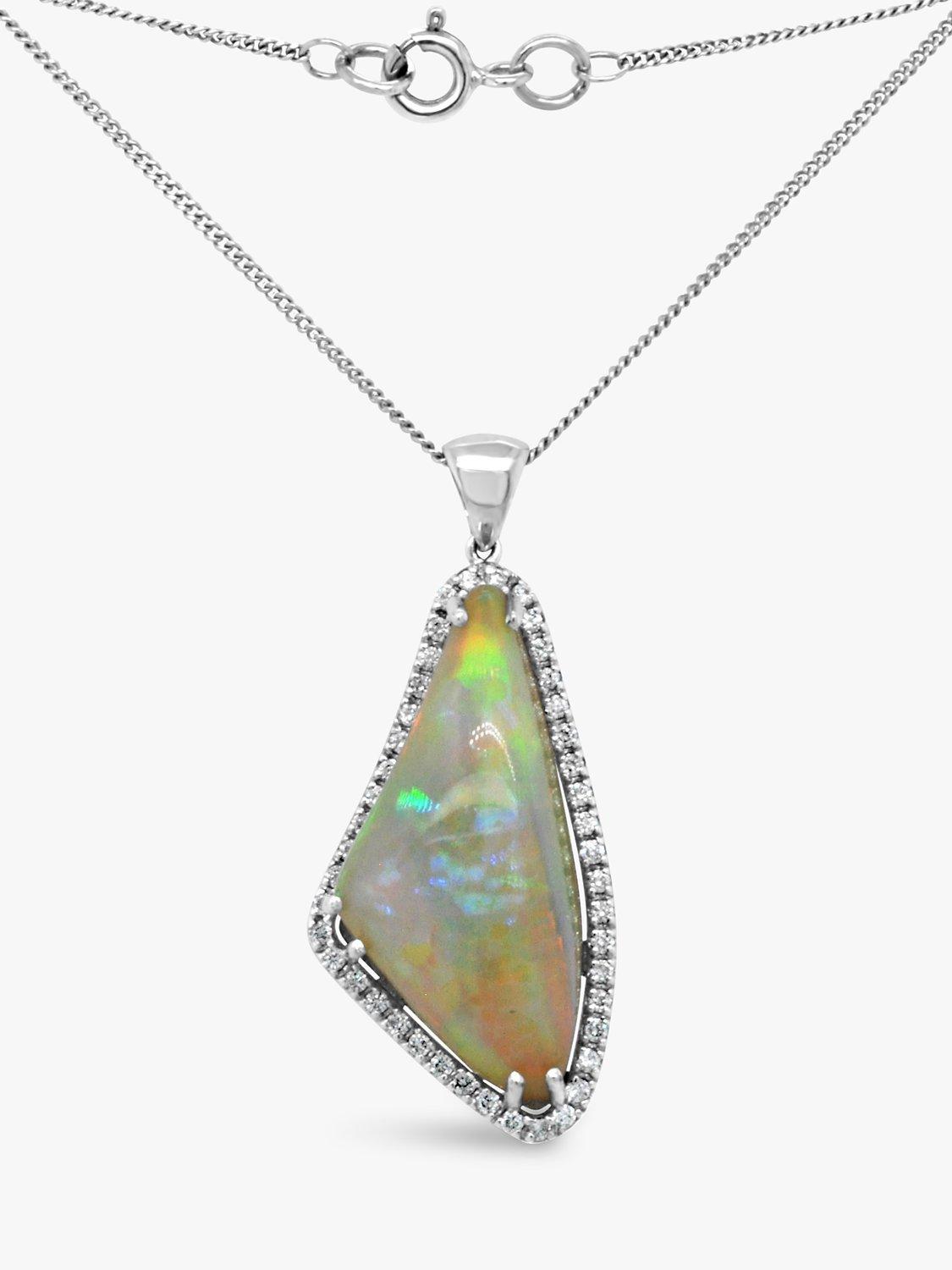 Product image 1 of 4, which shows Milton & Humble Jewellery Pre-Loved 18ct White Gold Opal & Diamond Pendant Necklace