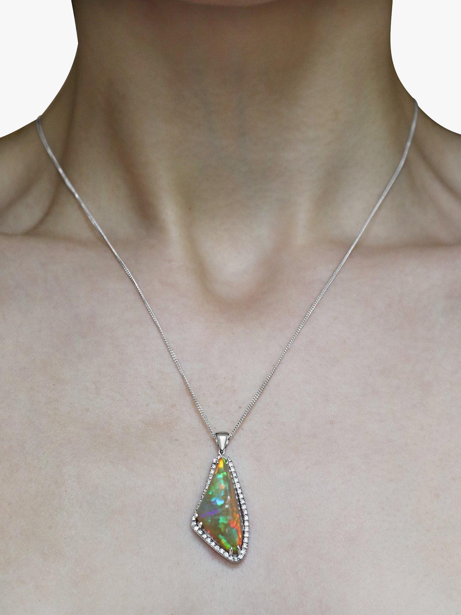 Product image 2 of 4, which shows Milton & Humble Jewellery Pre-Loved 18ct White Gold Opal & Diamond Pendant Necklace