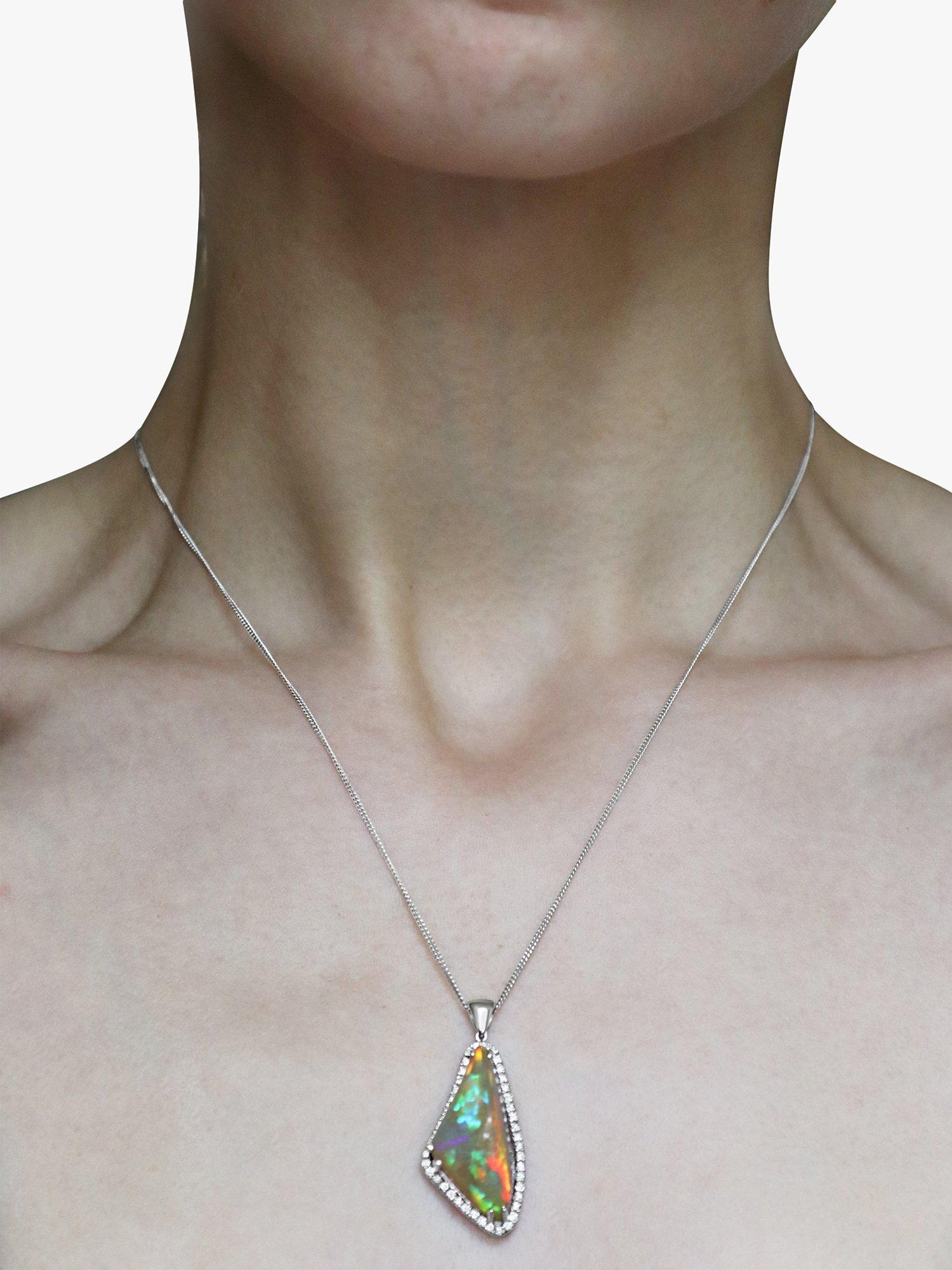 Product image 4 of 4, which shows Milton & Humble Jewellery Pre-Loved 18ct White Gold Opal & Diamond Pendant Necklace