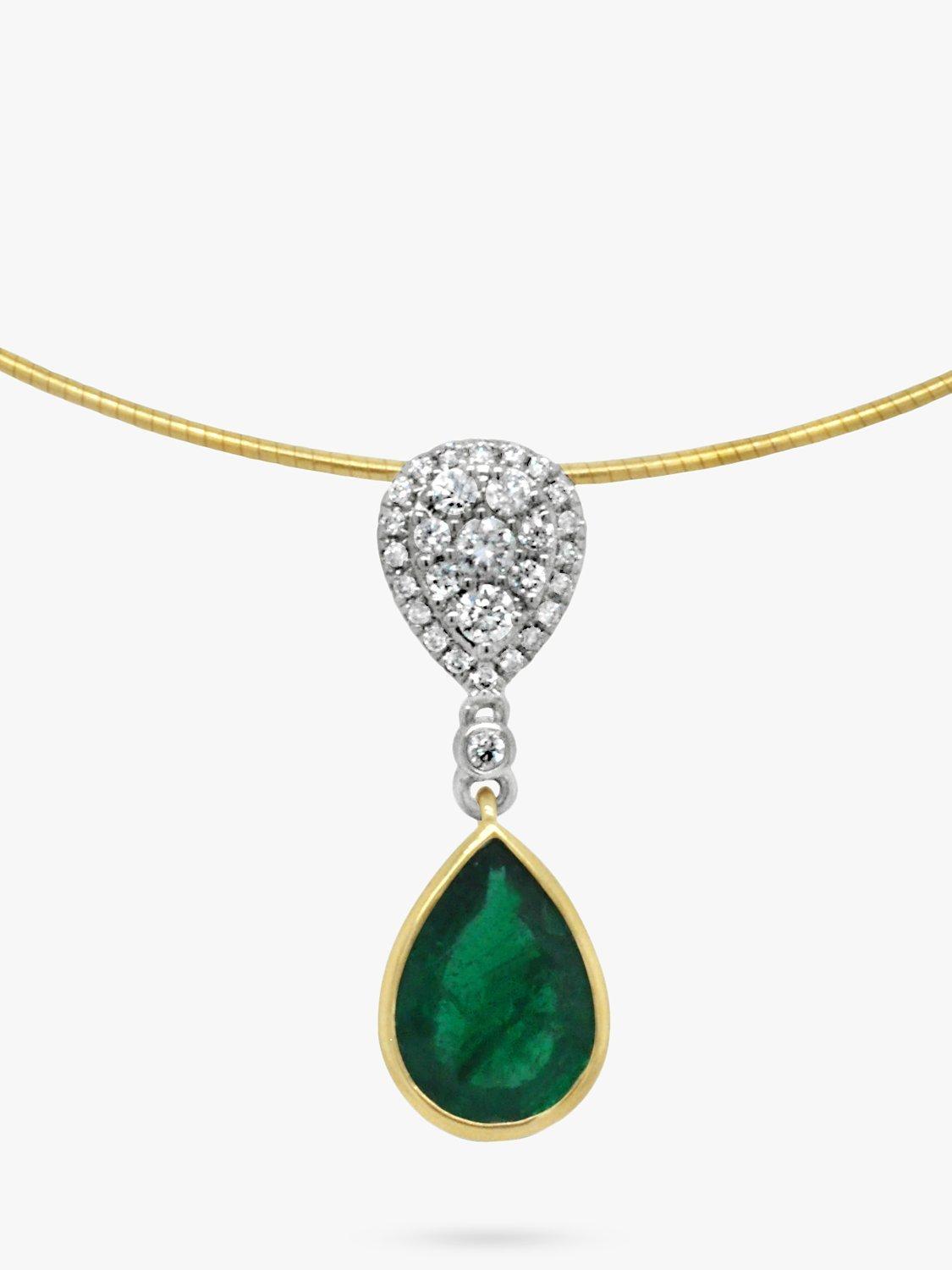 Product image 1 of 4, which shows Milton & Humble Jewellery Pre-Loved 18ct White & Yellow Gold Emerald & Diamond Pendant Necklace, Gold/Silver