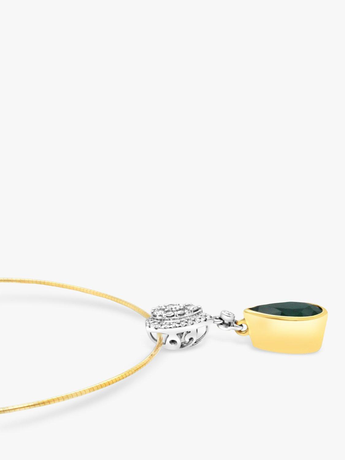 Product image 4 of 4, which shows Milton & Humble Jewellery Pre-Loved 18ct White & Yellow Gold Emerald & Diamond Pendant Necklace, Gold/Silver