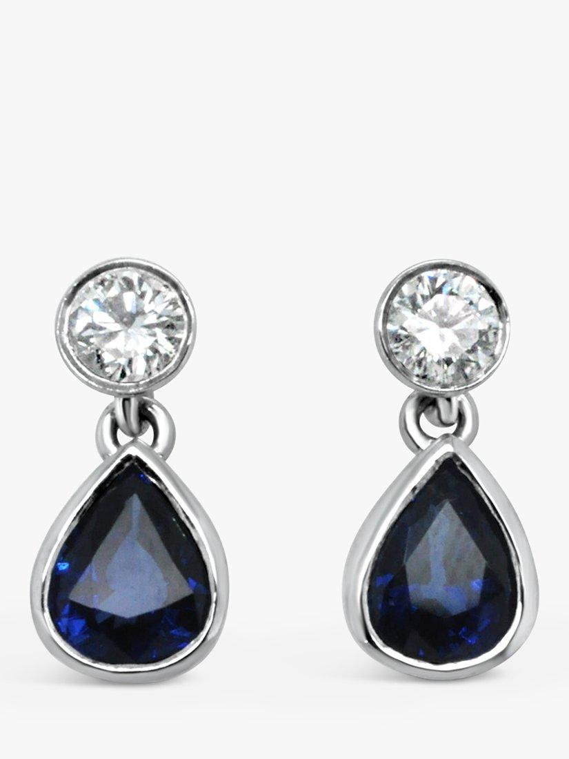 Product image 1 of 3, which shows Milton & Humble Jewellery Pre-Loved 18ct White Gold Sapphire & Diamond Drop Earrings