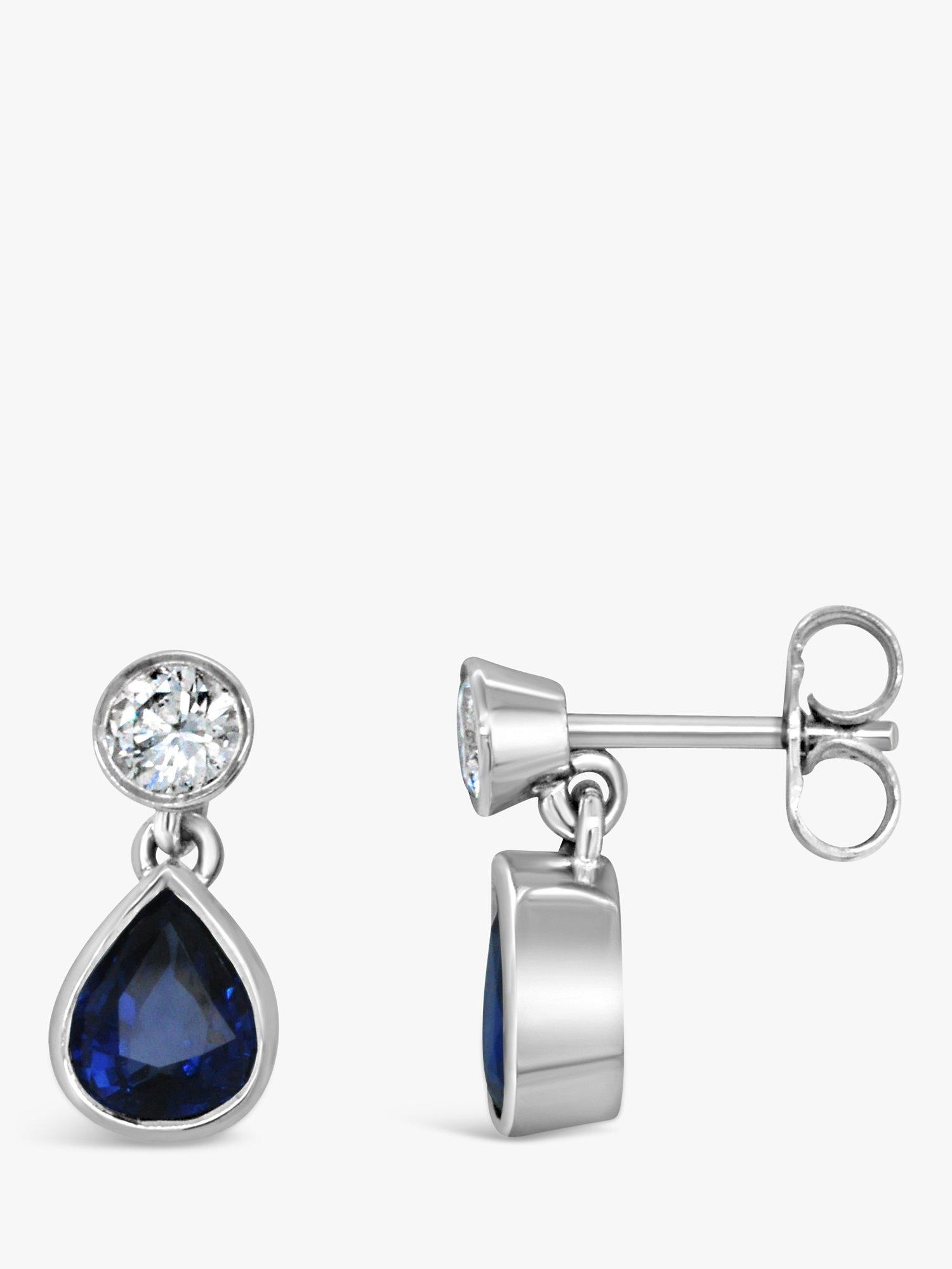 Product image 2 of 3, which shows Milton & Humble Jewellery Pre-Loved 18ct White Gold Sapphire & Diamond Drop Earrings