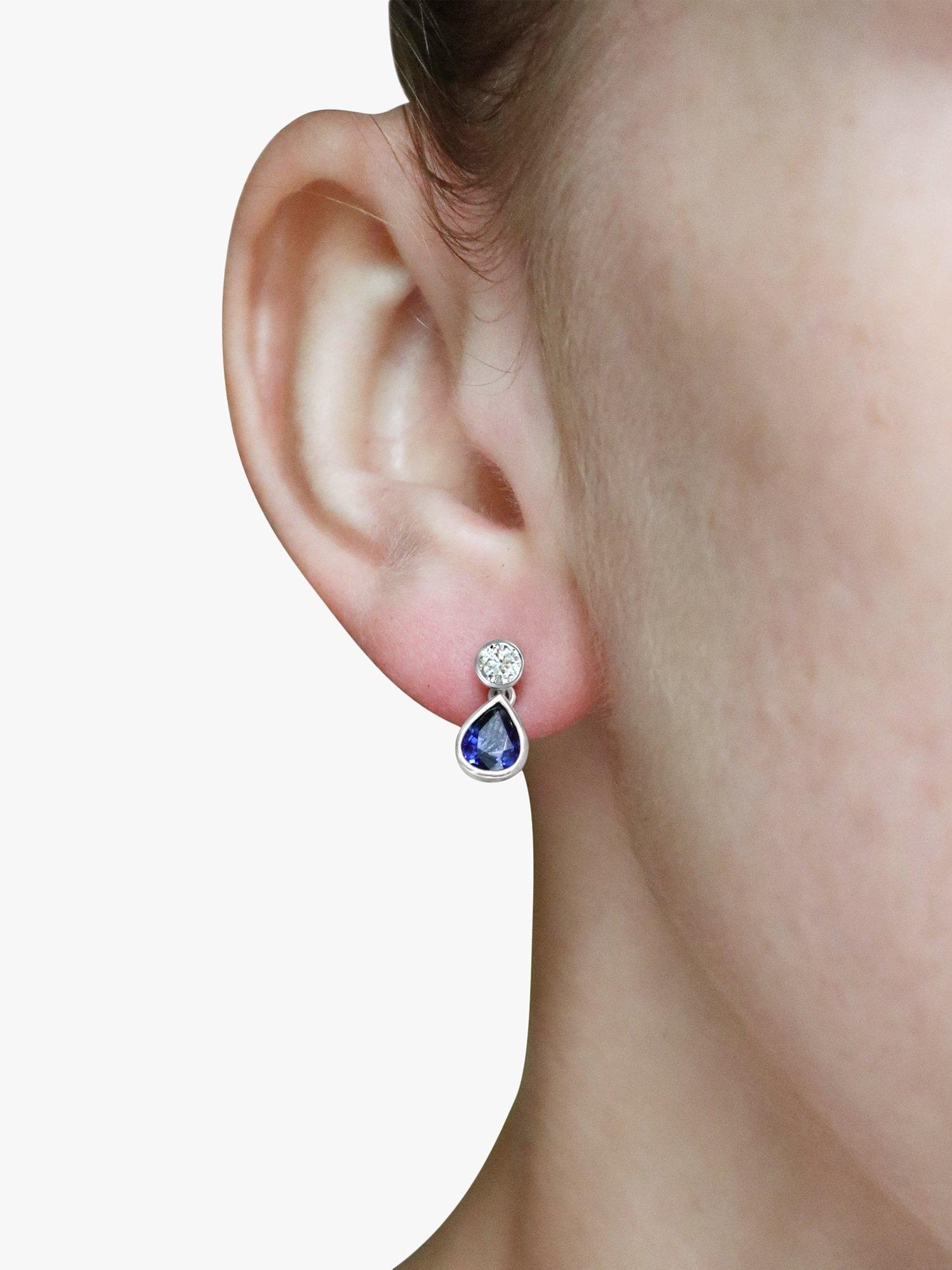 Product image 3 of 3, which shows Milton & Humble Jewellery Pre-Loved 18ct White Gold Sapphire & Diamond Drop Earrings