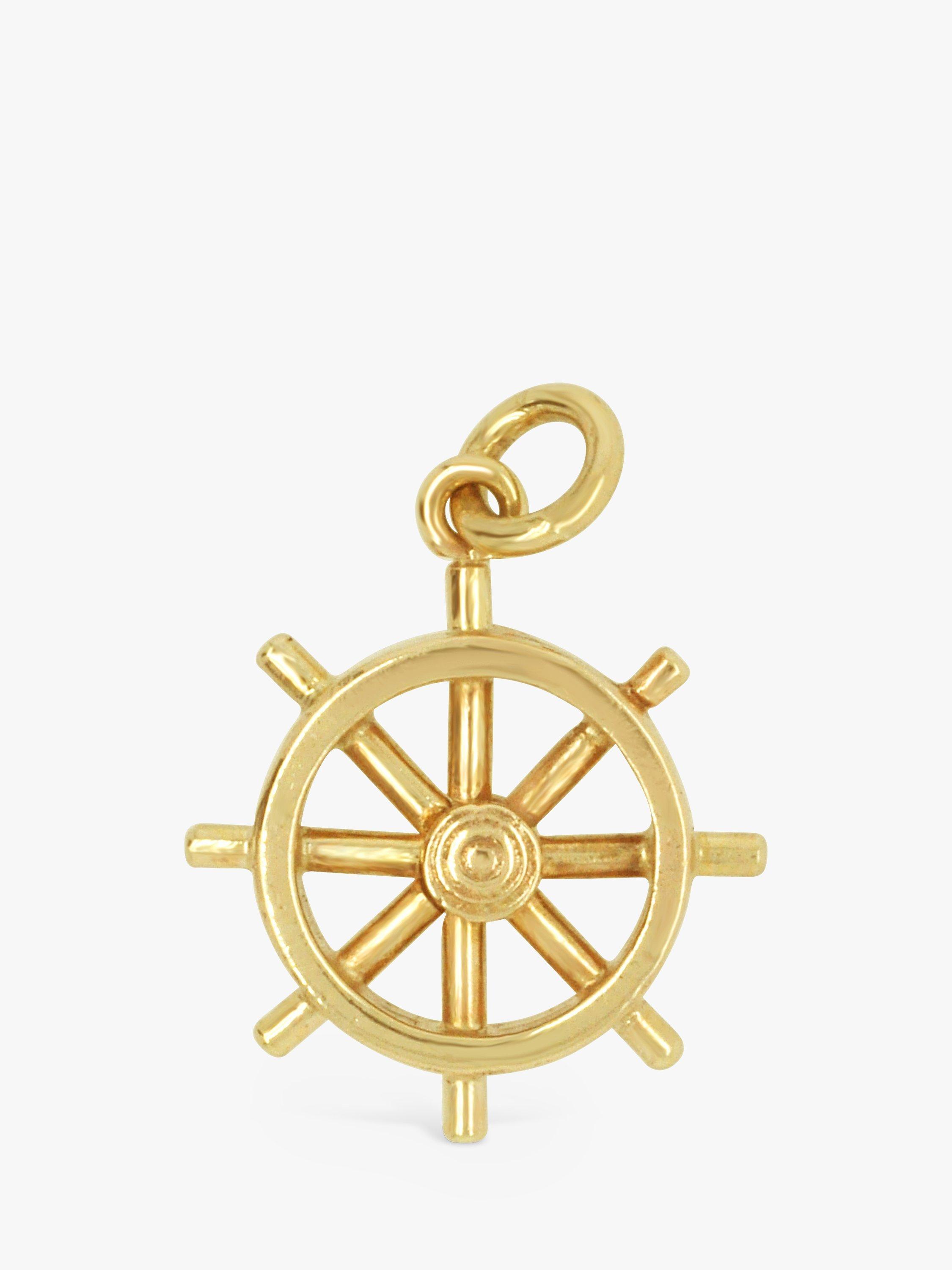 Product image 1 of 1, which shows Milton & Humble Jewellery Pre-Loved Alabaster & Wilson 9ct Yellow Gold Ship Wheel Pendant Charm, Gold