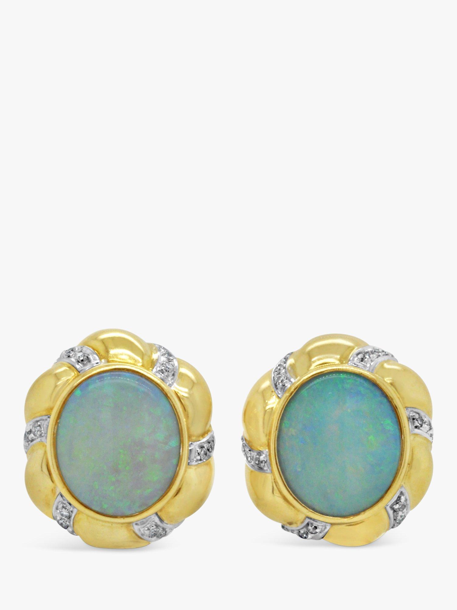 Product image 1 of 3, which shows Milton & Humble Jewellery Pre-Loved 18ct Yellow Gold Opal & Diamond Stud Earrings, Gold