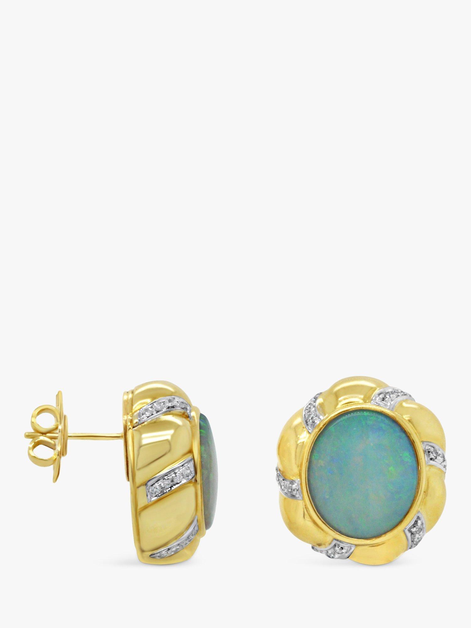 Product image 2 of 3, which shows Milton & Humble Jewellery Pre-Loved 18ct Yellow Gold Opal & Diamond Stud Earrings, Gold