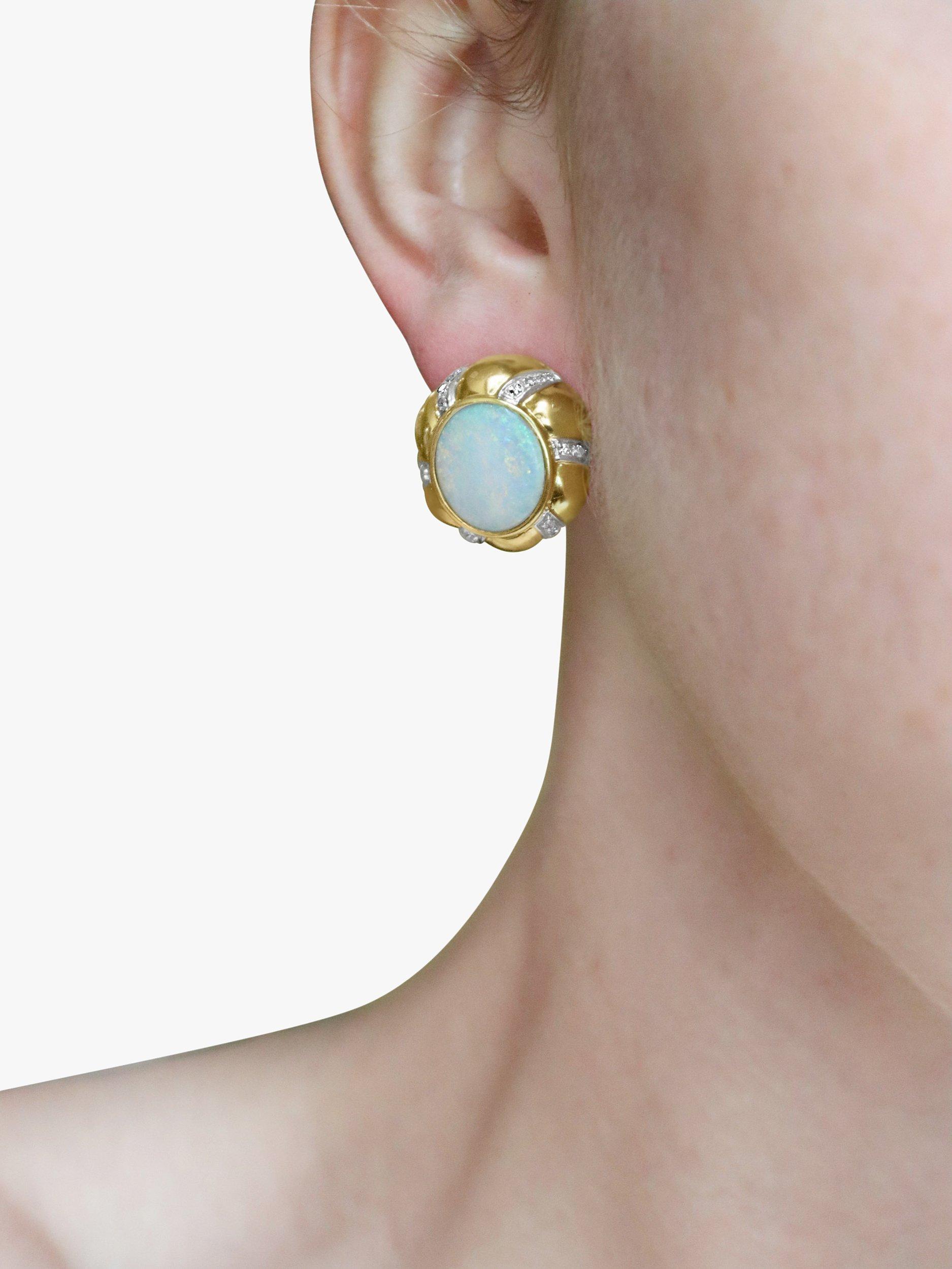 Product image 3 of 3, which shows Milton & Humble Jewellery Pre-Loved 18ct Yellow Gold Opal & Diamond Stud Earrings, Gold