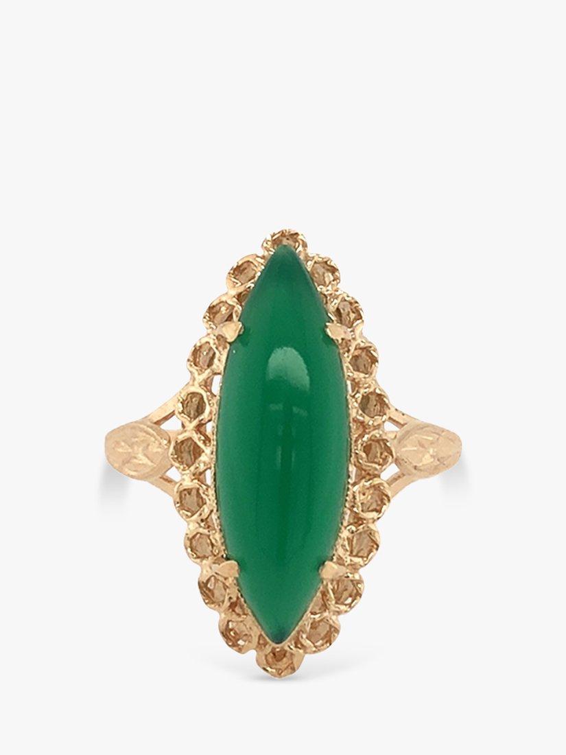 Vintage Fine Jewellery Pre-Loved 9ct Gold Marquise Chrysoprase Ring, Dated Circa 1970s