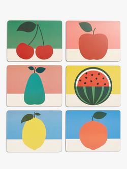 EAST END PRINTS Cork Backed Fruit Design Placemats, Set of 6, Multi, Multi