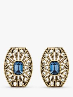 Eclectica Pre-Loved Art Deco Swarovski Crystal Clip-On Earrings, Dated Circa 1980s, Gold/Blue