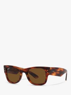 Ray-Ban RB0840S Unisex Polarised D-Frame Sunglasses, Striped Havana/Brown, Striped Havana/Brown