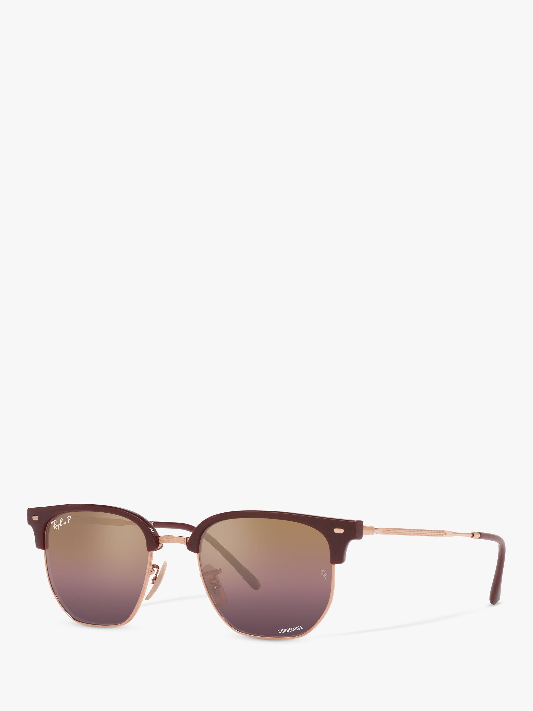Product image 1 of 11, which shows Ray-Ban RB4416 Unisex New Clubmaster Polarised Sunglasses, Bordeaux Rose Gold/Mirror Multi