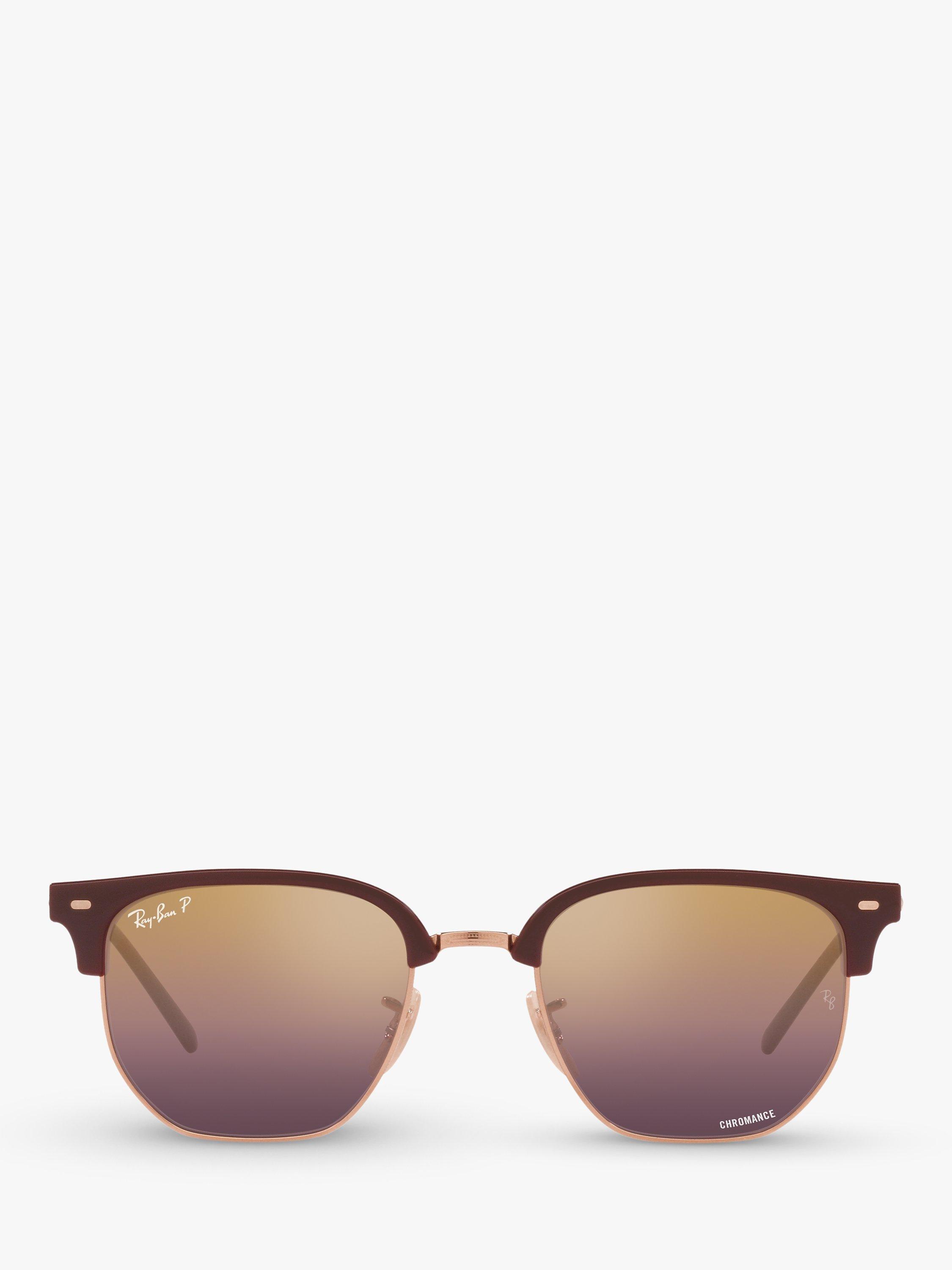 Product image 3 of 11, which shows Ray-Ban RB4416 Unisex New Clubmaster Polarised Sunglasses, Bordeaux Rose Gold/Mirror Multi