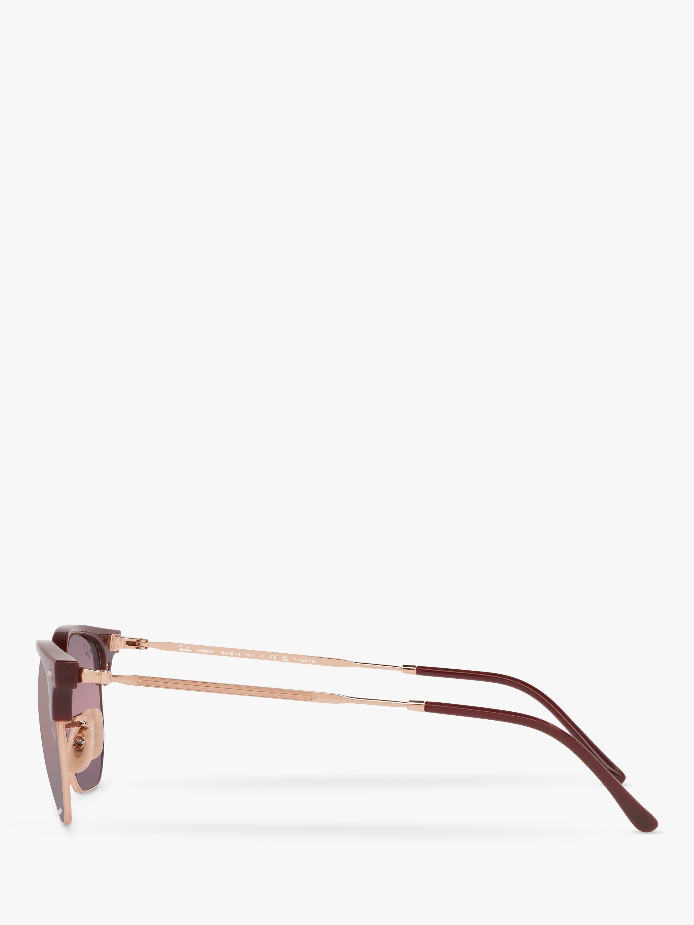 Product image 4 of 11, which shows Ray-Ban RB4416 Unisex New Clubmaster Polarised Sunglasses, Bordeaux Rose Gold/Mirror Multi