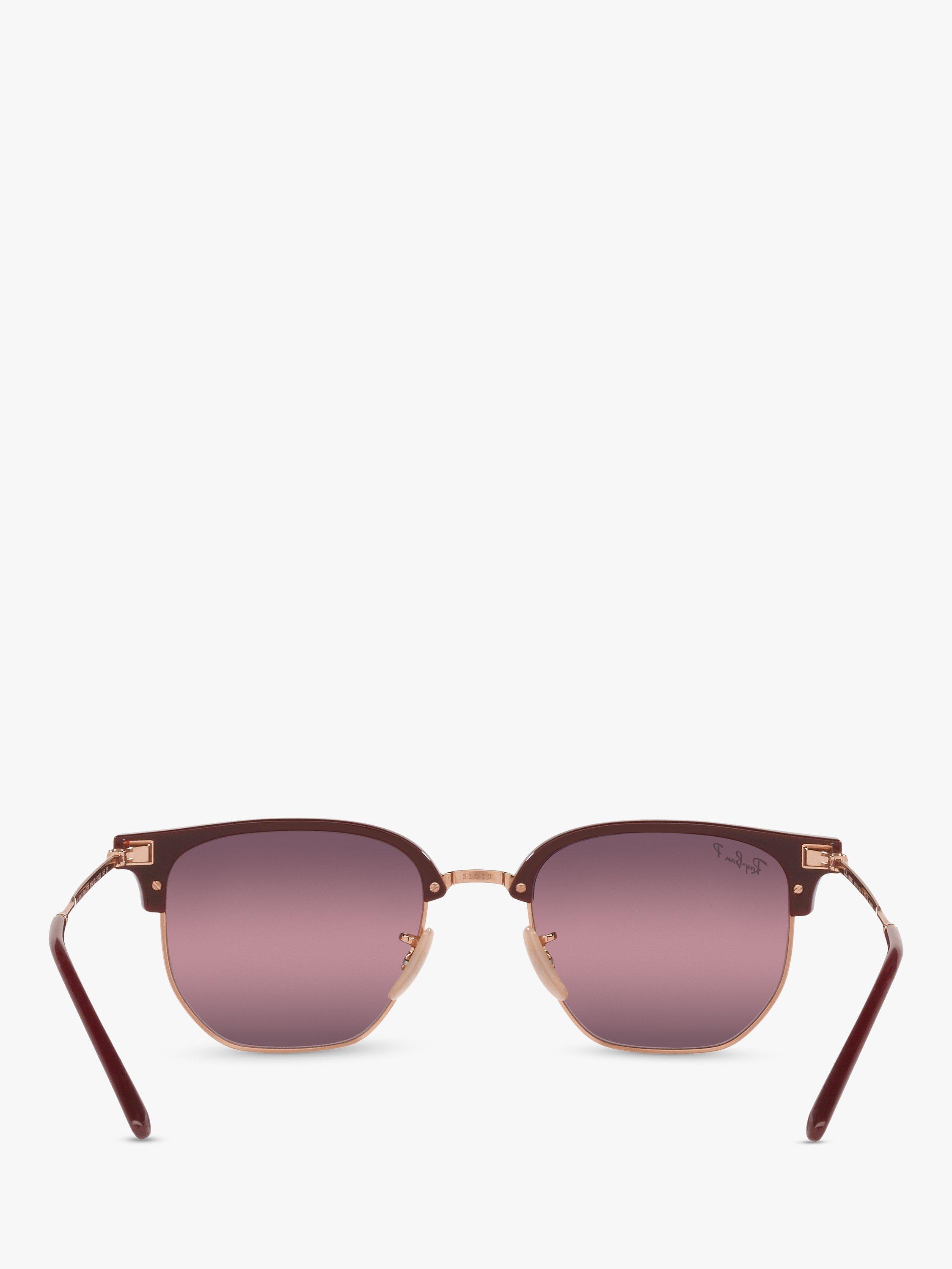 Product image 7 of 11, which shows Ray-Ban RB4416 Unisex New Clubmaster Polarised Sunglasses, Bordeaux Rose Gold/Mirror Multi