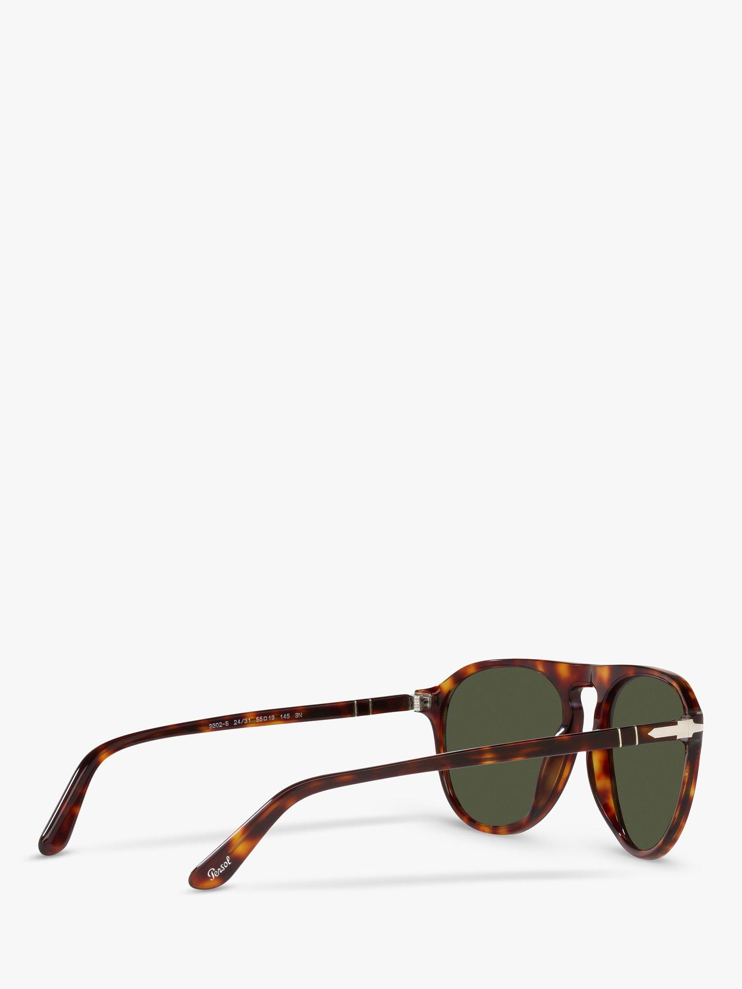 Product image 9 of 11, which shows Persol PO3302S Unisex Aviator Sunglasses, Havana/Green