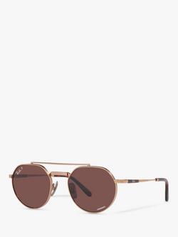 Ray-Ban RB8265 Men's Jack II Titanium Irregular Sunglasses, Rose Gold/Dark Red