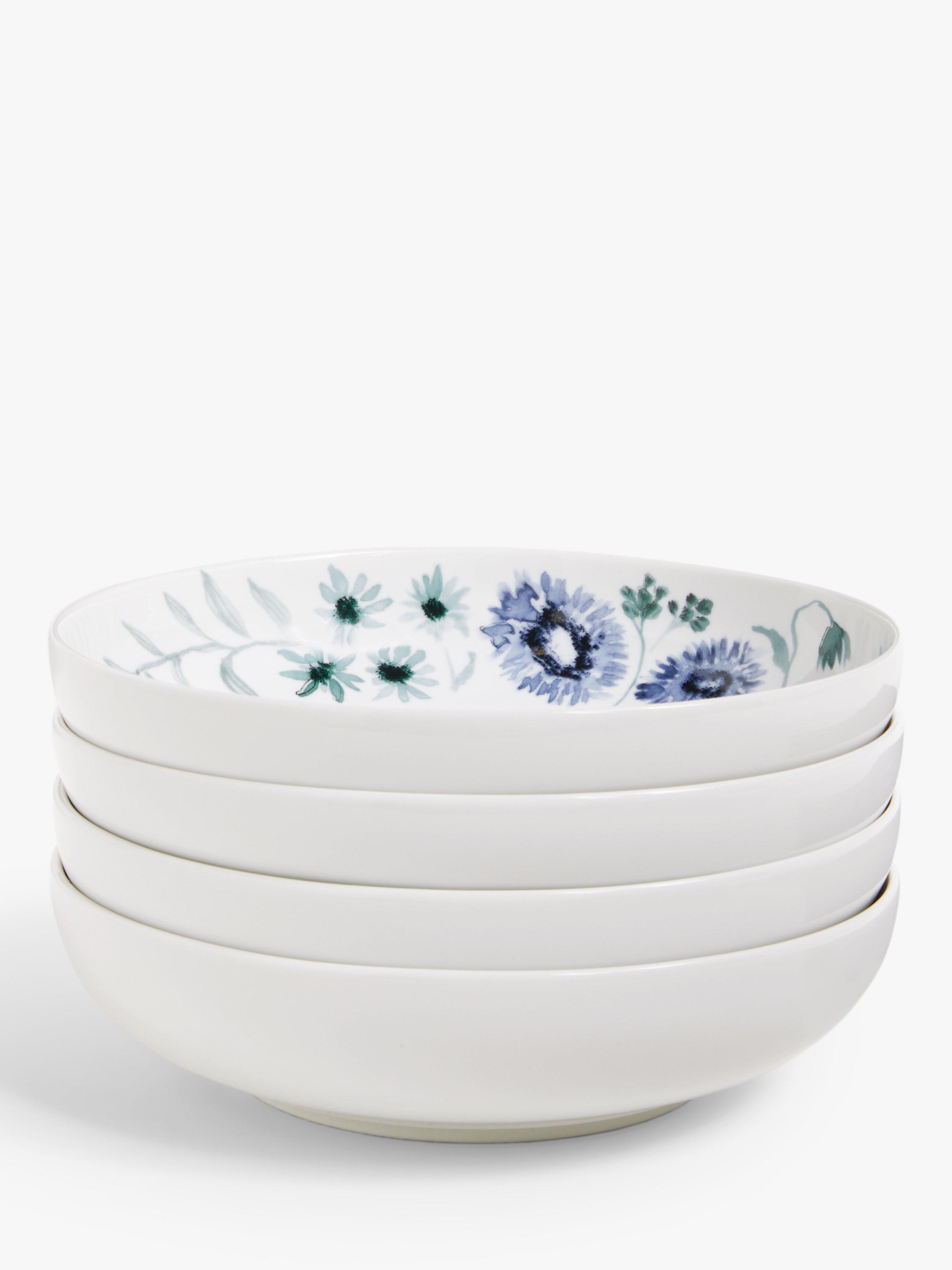 John Lewis ANYDAY Watercolour Floral Porcelain Pasta Bowls, Set of 4, Blue