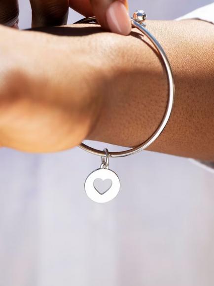 Recognised Heart Popon Bangle - view 2, Silver
