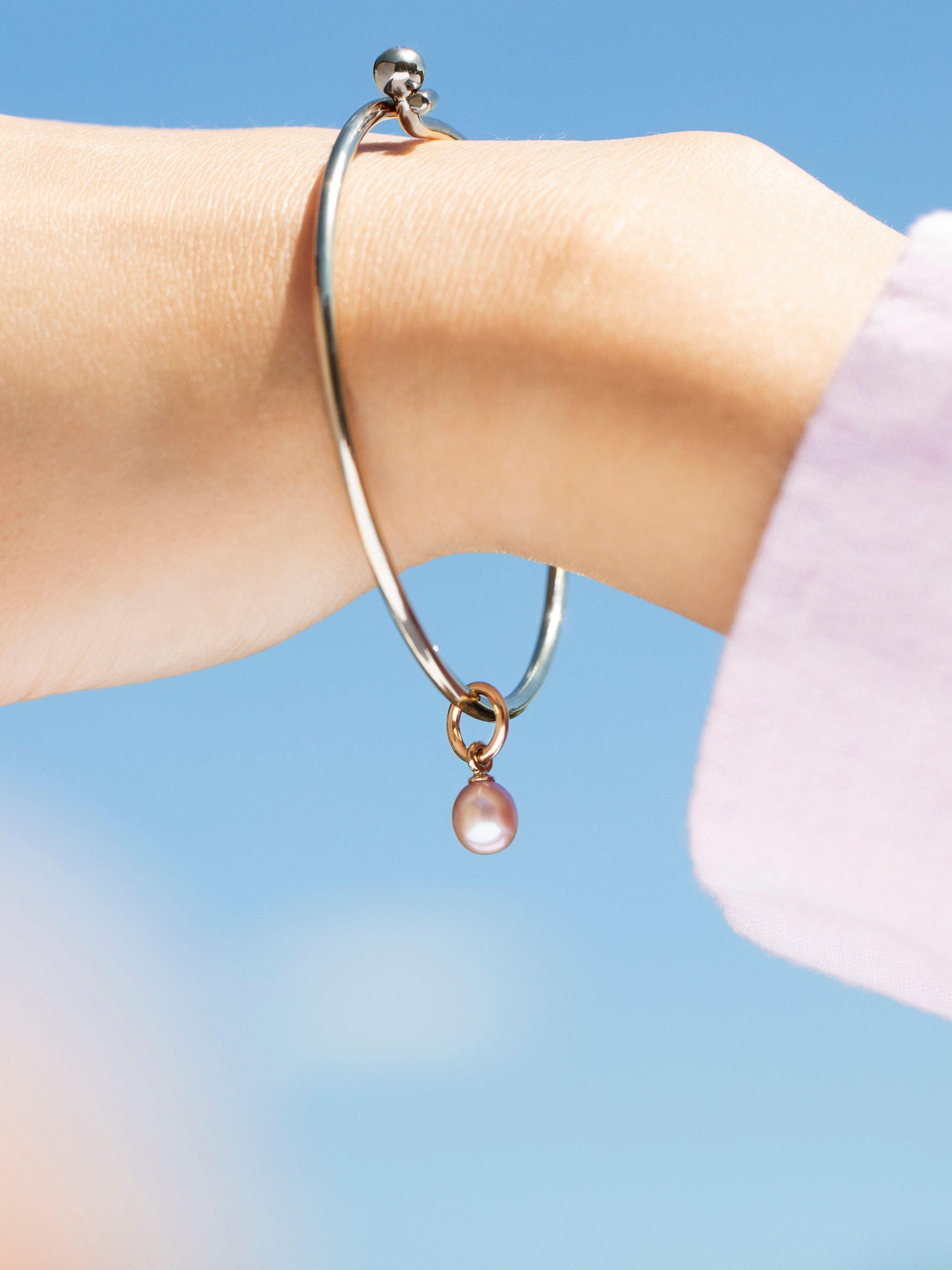 Product image 2 of 5, which shows Recognised Freedom Pearl Popon Bangle, Gold/Pink