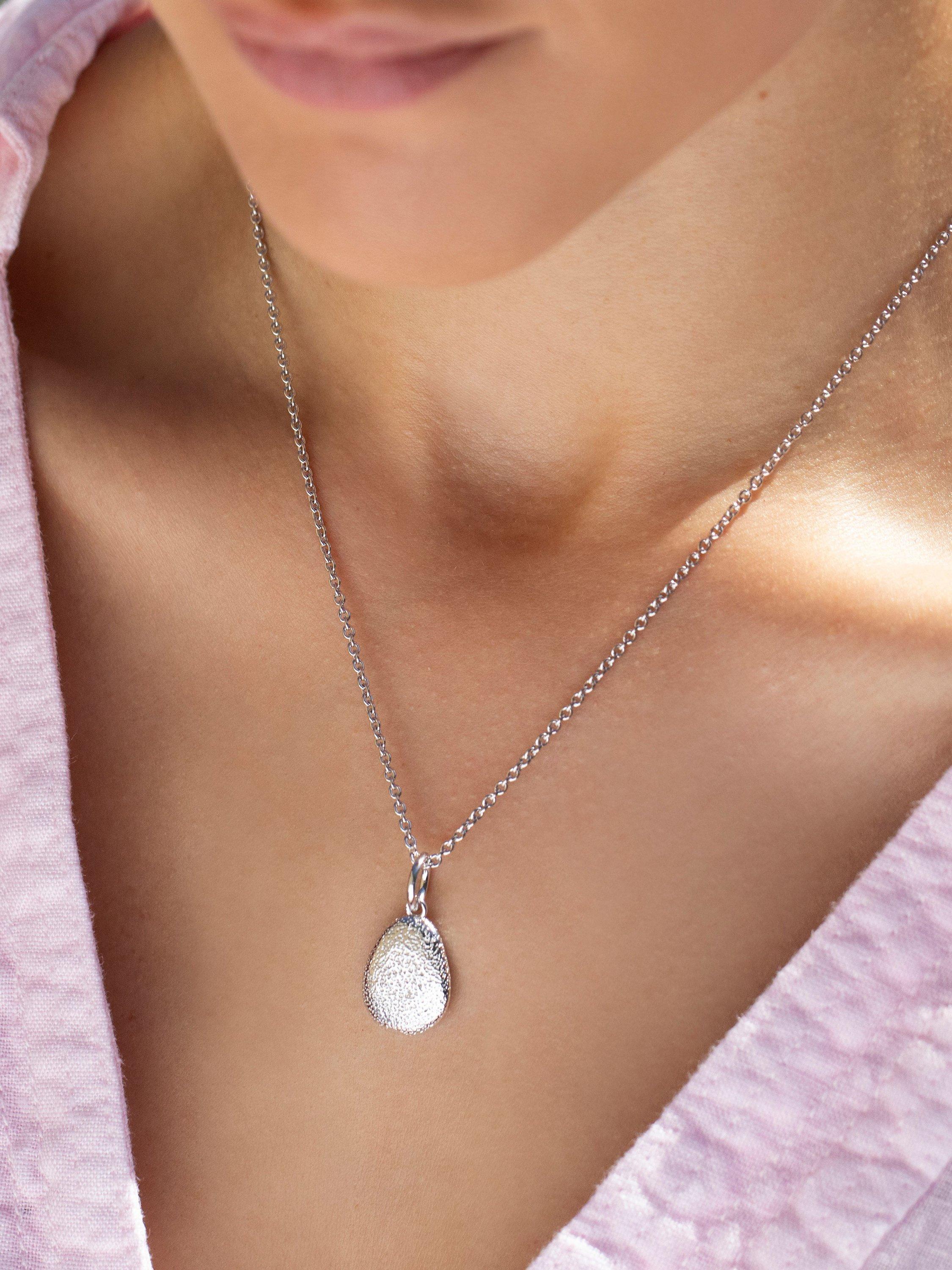 Product image 2 of 5, which shows Recognised Textured Pebble Popon Charm, Silver