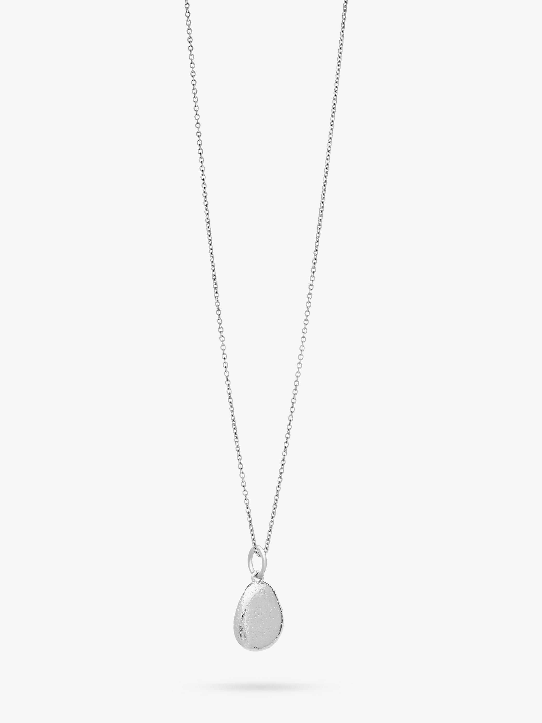Product image 1 of 5, which shows Recognised Textured Pebble Popon Pendant Necklace, Silver