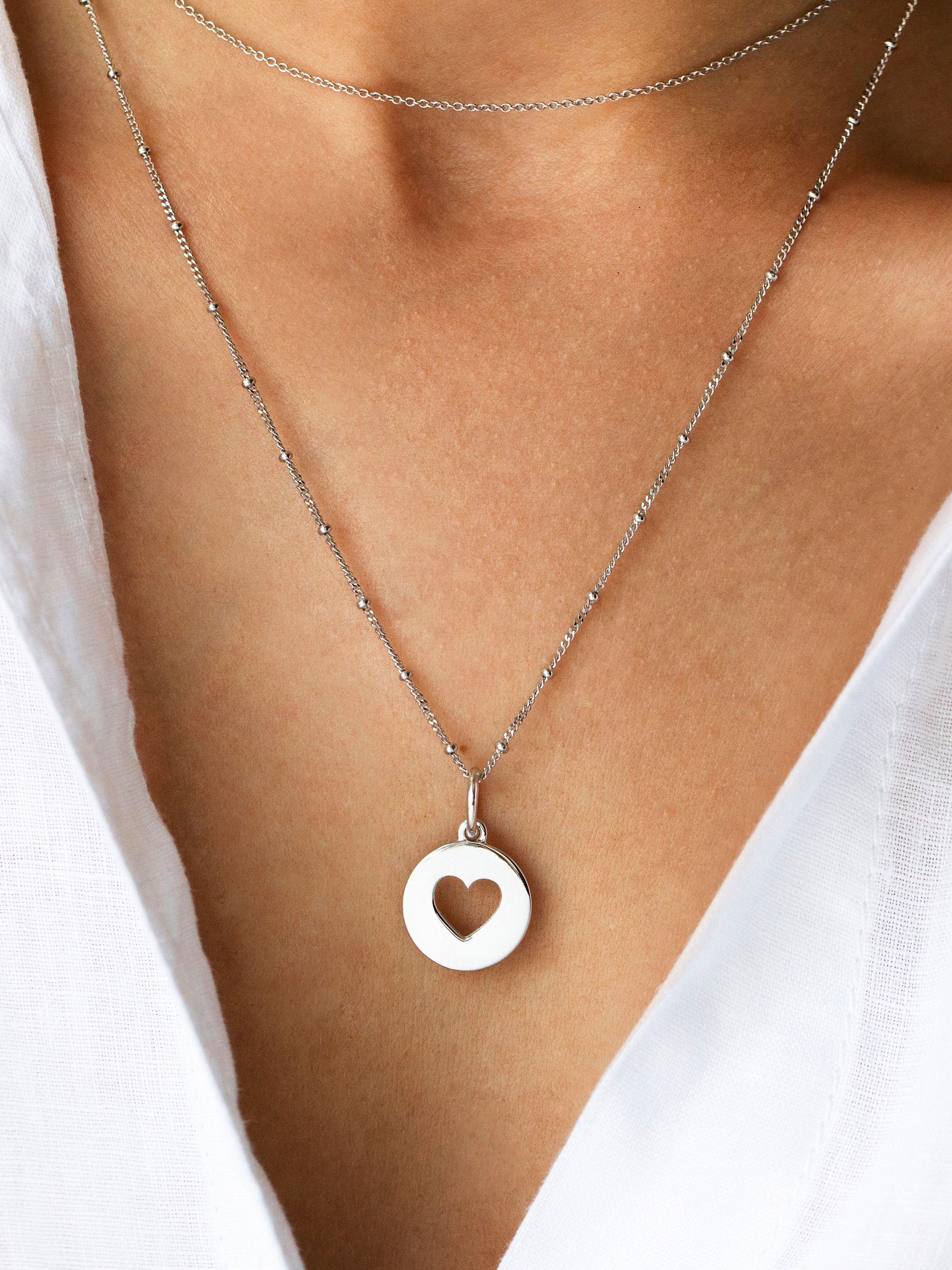 Recognised Heart Popon Bobble Chain Pendant Necklace, Silver