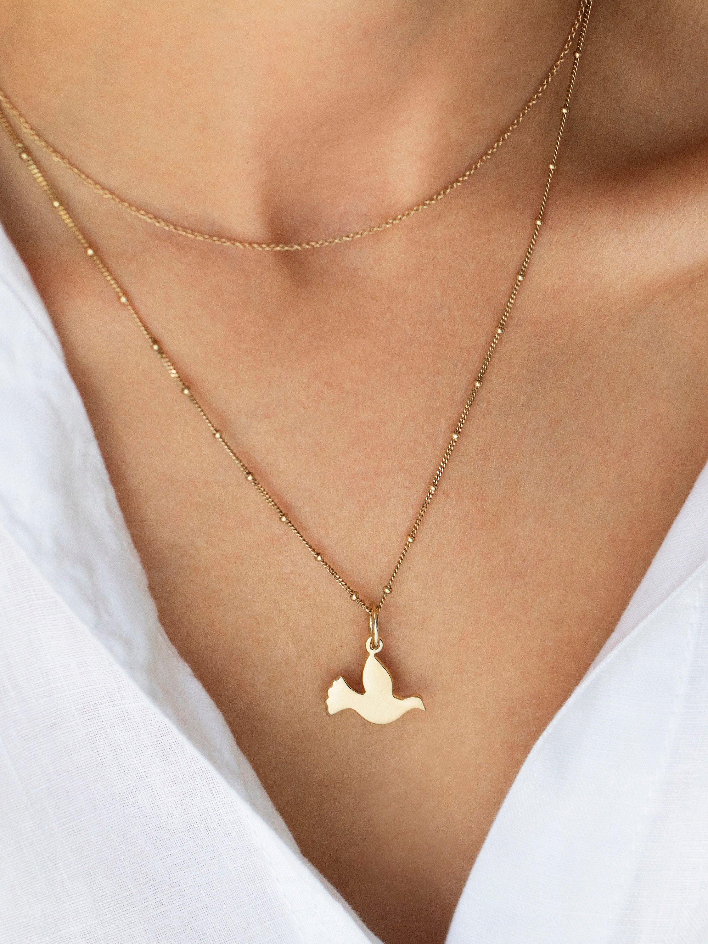 Product image 2 of 5, which shows Recognised Dove Popon Bobble Chain Pendant Necklace, Gold