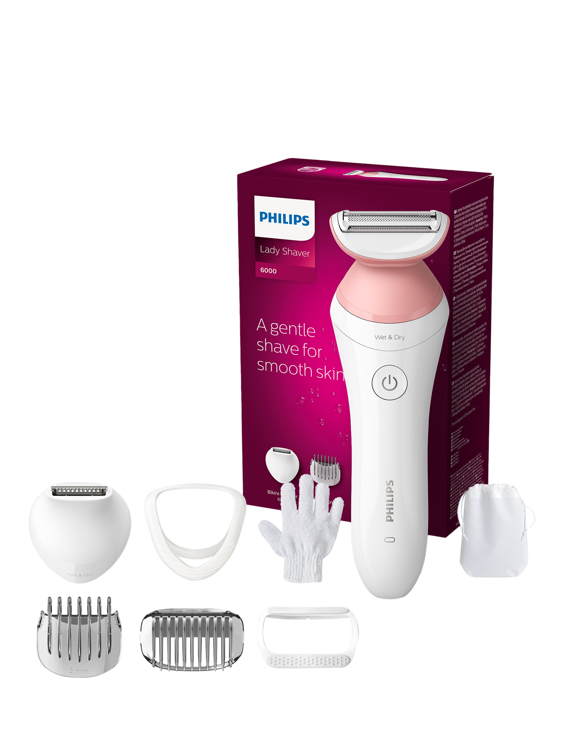 Product image 1 of 7, which shows Philips 6000 Series BRL146/00 Lady Shaver, White