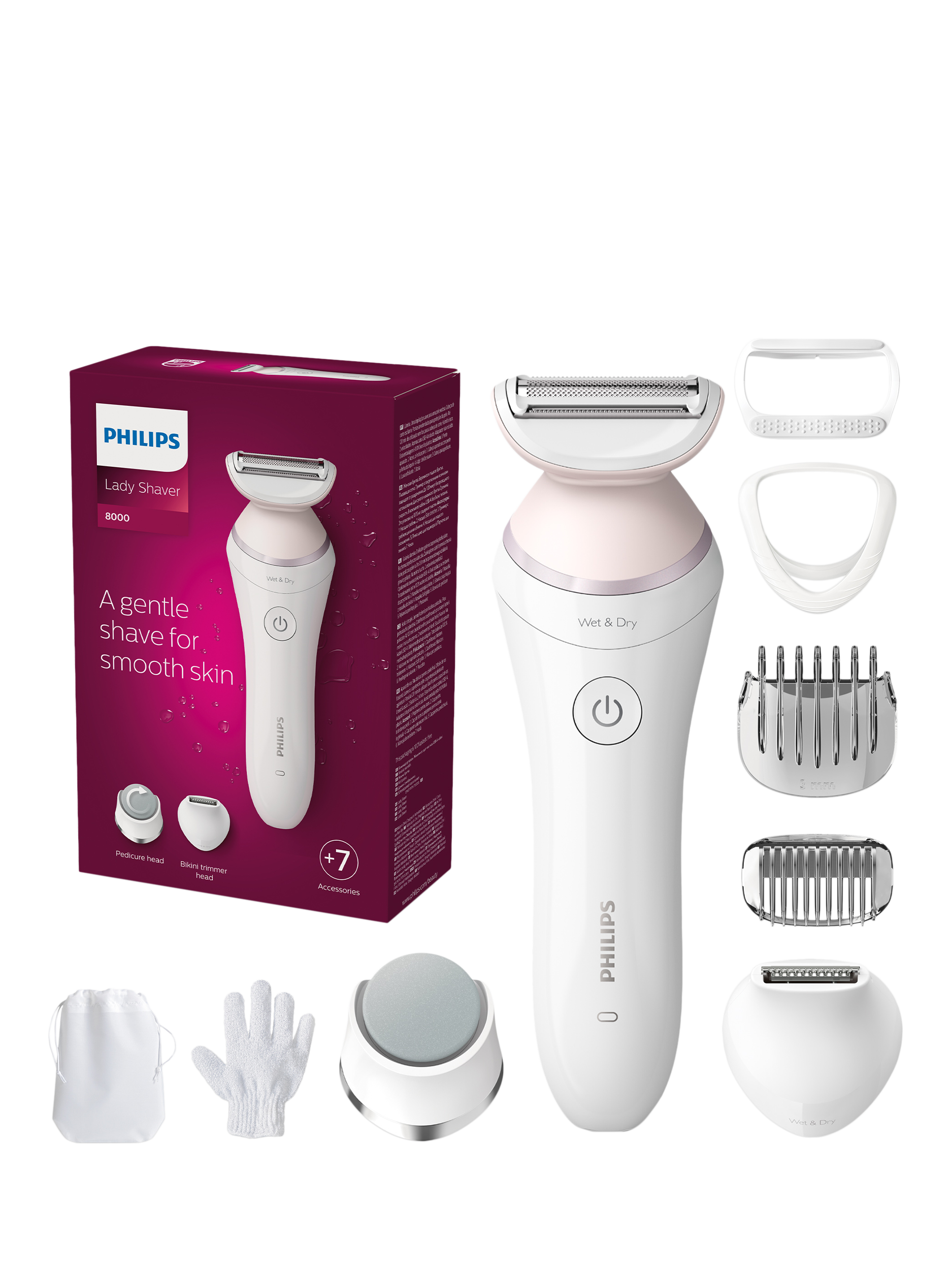 Product image 1 of 8, which shows Philips 8000 Series BRL176/00 Lady Shaver, White
