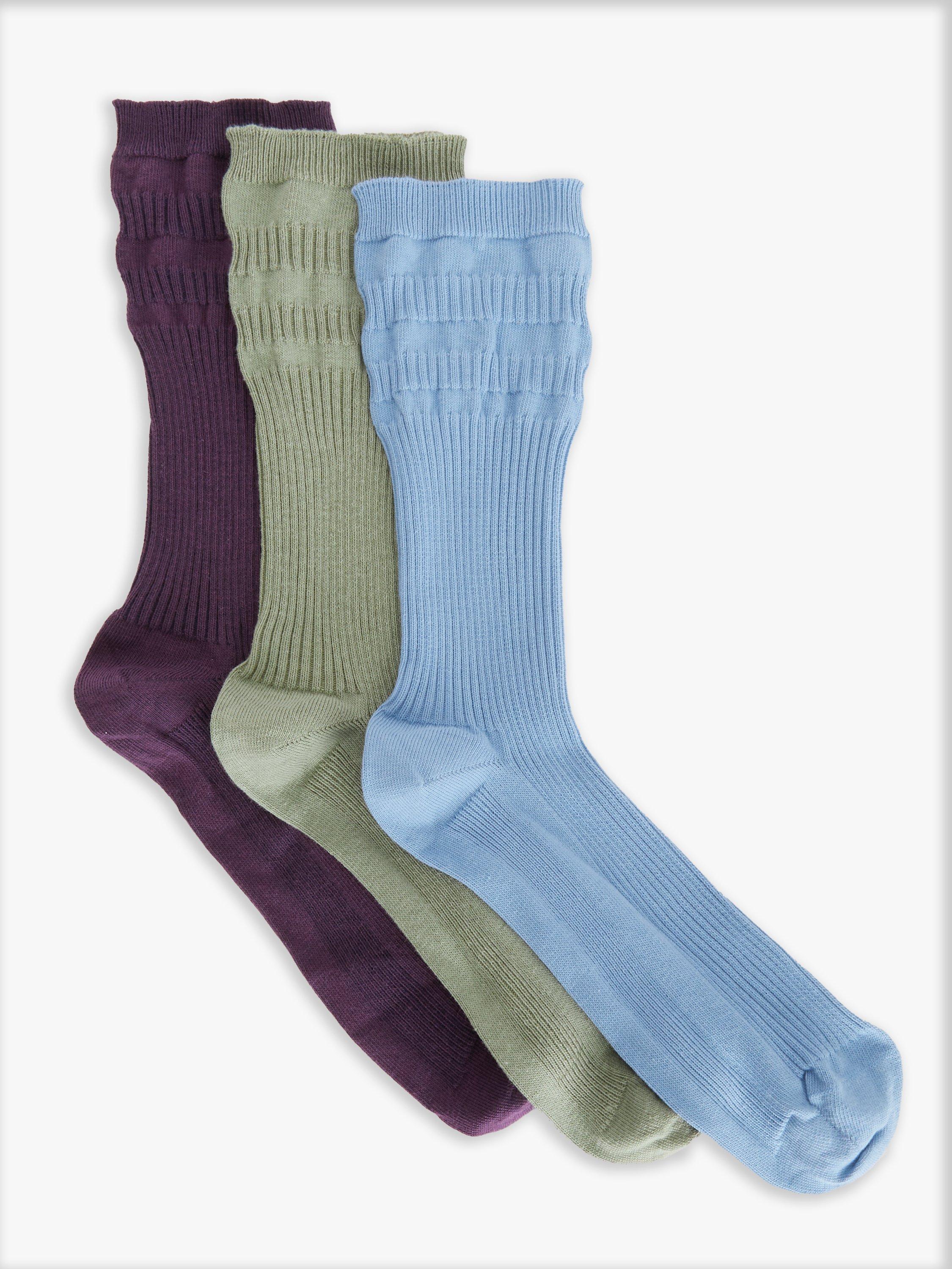 HJ Hall Cotton Softop Socks, Pack of 3, One Size, Denim/Olive/Damson