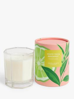 John Lewis White Tea & Bergamot Scented Candle, 200g, Clear