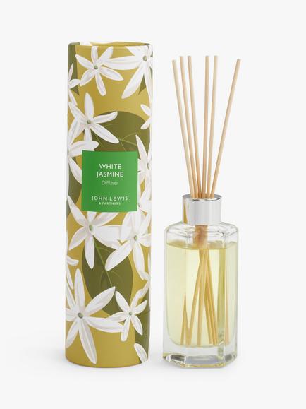 John Lewis White Jasmine Reed Diffuser, 110ml, Clear
