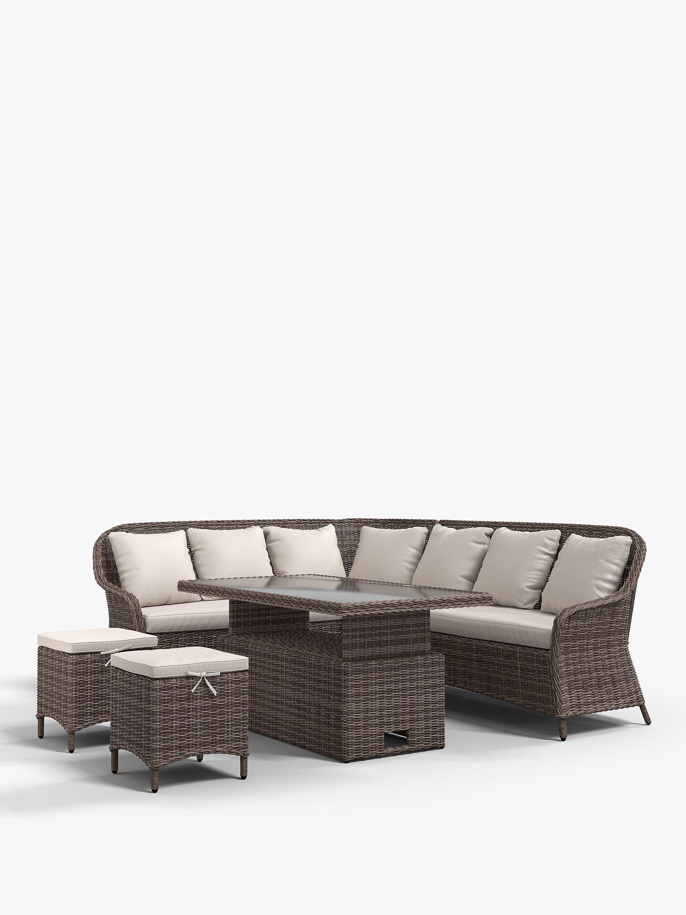 John Lewis Rye 7-Seater Corner Garden Sofa with Dining / Lounging Table & 2 Footstools Set, Natural