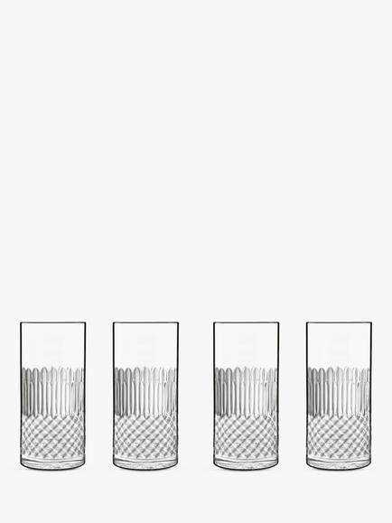 Luigi Bormioli Diamante Glass Highballs, Set of 4, 480ml, Clear, Clear