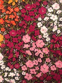 John Kaldor Lizzano Block Floral Polyester Sateen Fabric, Gold / Cerise, Gold / Cerise