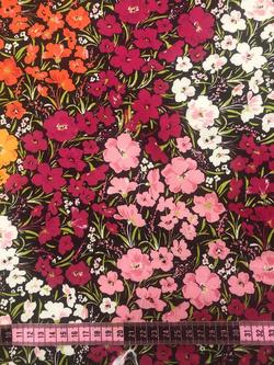 John Kaldor Lizzano Block Floral Polyester Sateen Fabric, Gold / Cerise - view 2, Gold / Cerise