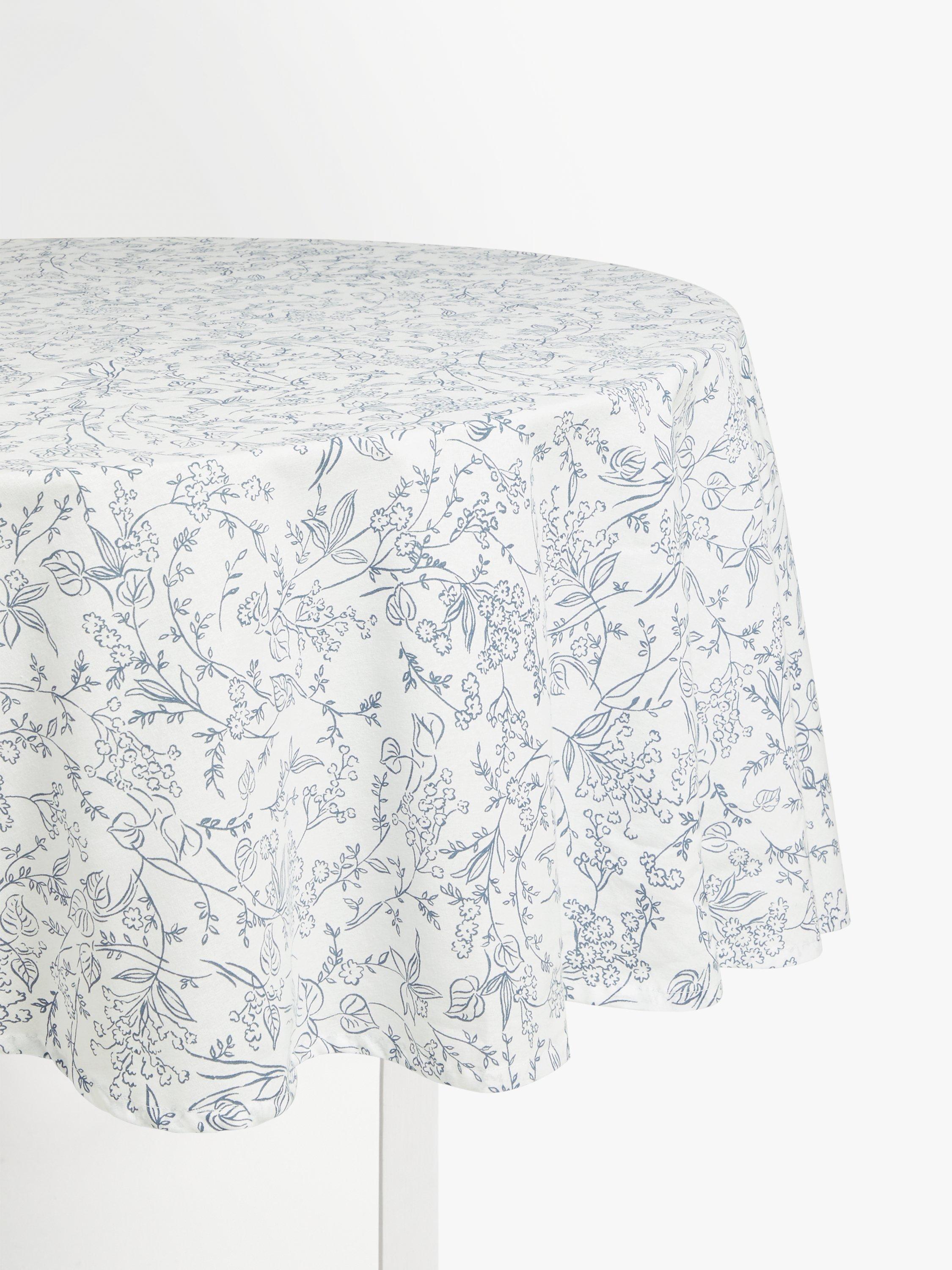John Lewis ANYDAY Meadow Round Cotton Tablecloth, 180cm, Blue/White