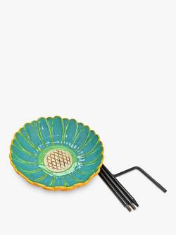 Wildlife World Ceramic African Daisy Bird Drinker, Blue Glaze, Blue Glaze