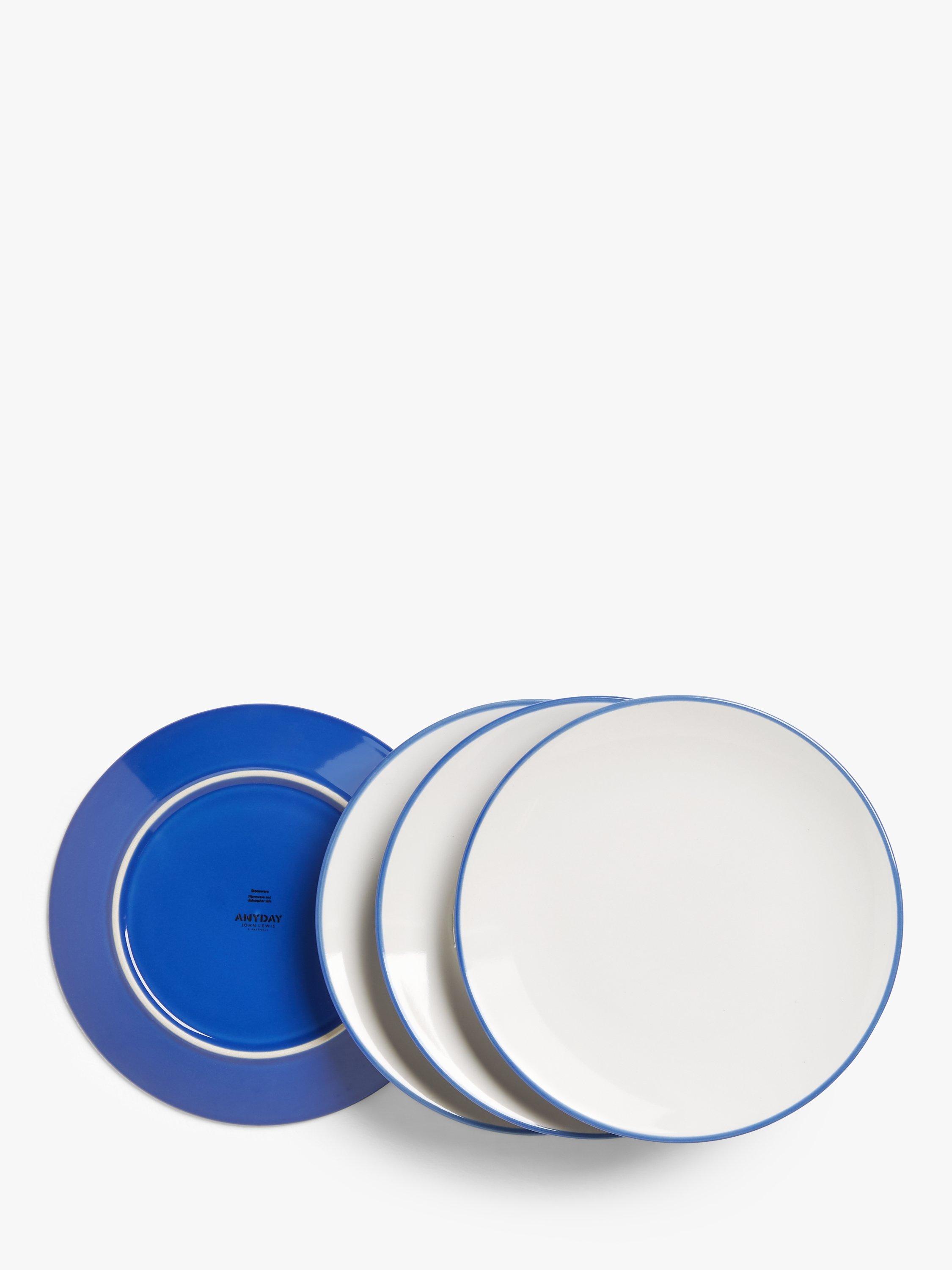 John Lewis ANYDAY Two Tone Stoneware Side Plates, Set of 4, 20cm, Cobalt Blue