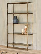 nkuku Mahi Iron Wide Shelving Unit, Antique Brass