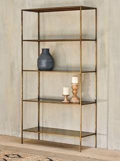 nkuku Mahi Iron Wide Shelving Unit, Antique Brass