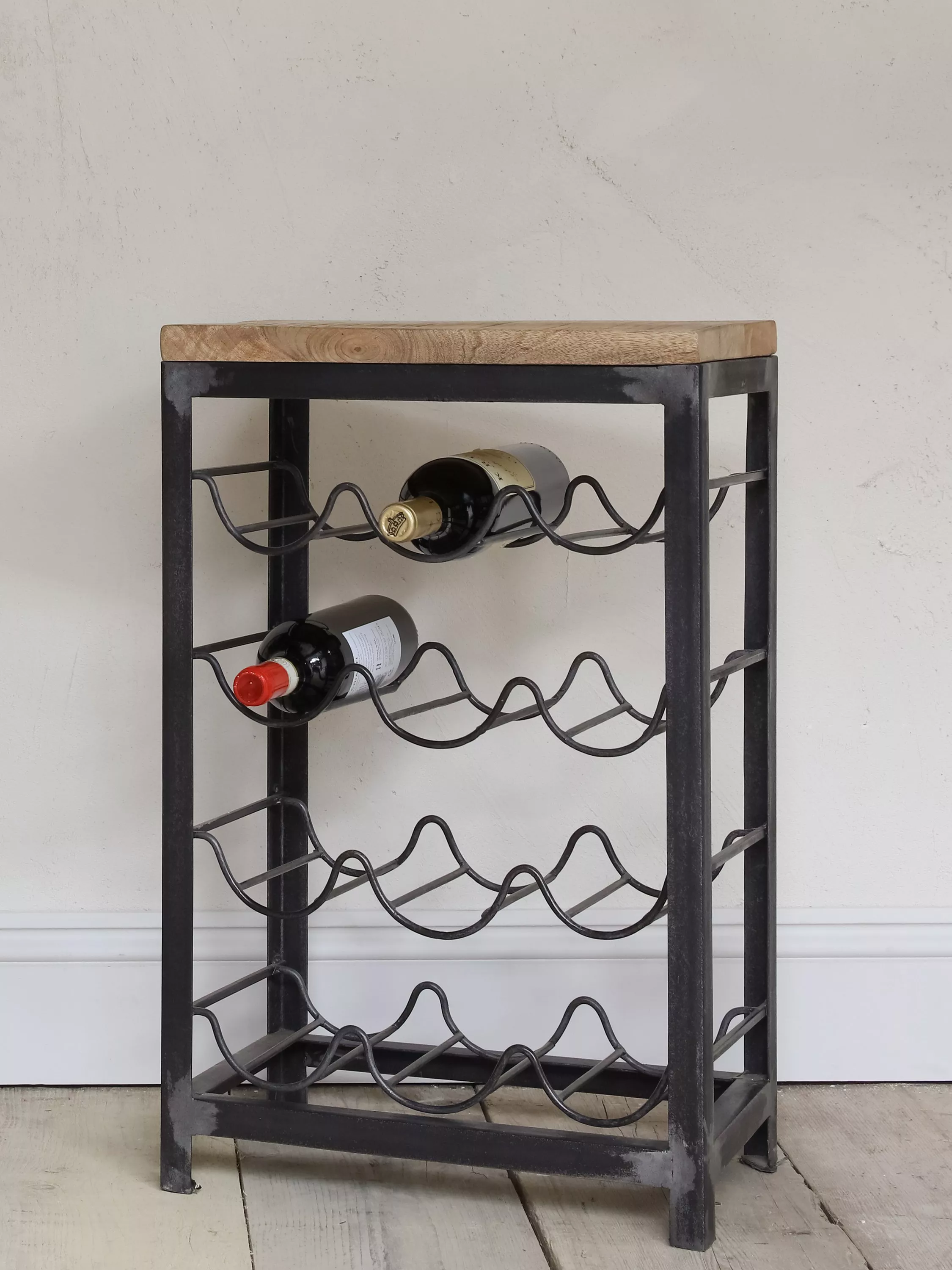 Nkuku Obra Mango Wood Wine Rack 12 Bottle Natural Black