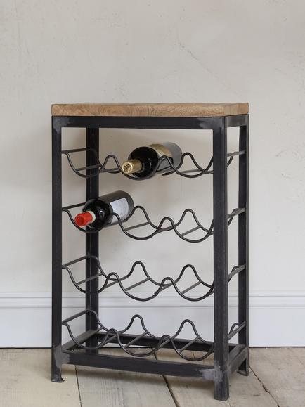 nkuku Obra Mango Wood Wine Rack, 12 Bottle, Natural/Black, Natural/Black