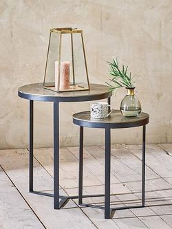 nkuku Maba Round Nesting Side Tables, Set of 2, Antique Brass, Antqiue Brass