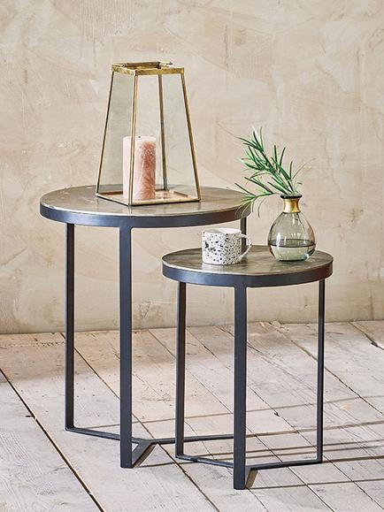 nkuku Maba Round Nesting Side Tables, Set of 2, Antique Brass, Antqiue Brass