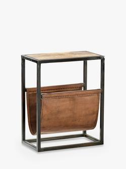 nkuku Alera Mango Wood & Leather Magazine Rack Side Table, Natural - view 2, Natural