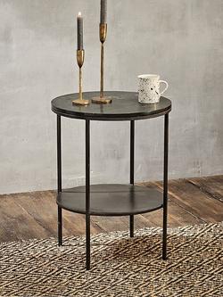 nkuku Karoko Round Marble Side Table, Black, Black